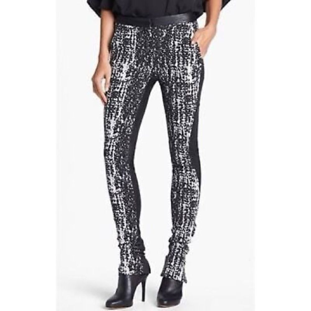 Diane Von Furstenberg Dorthia Leather Abtract Print Leggings - Black & White